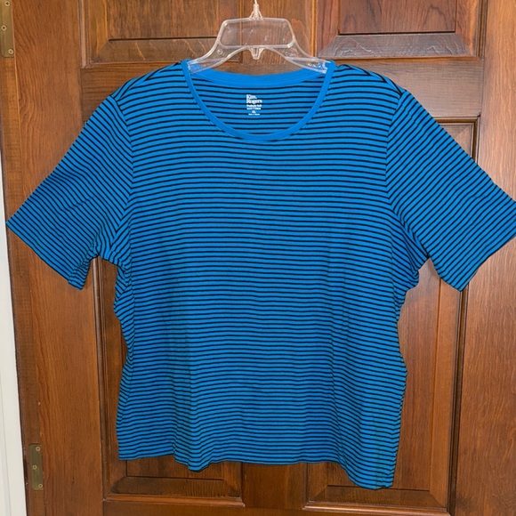 Kim Rogers Perfectly Soft blue black narrow stripe shirt-sleeve top XL EUC - Picture 1 of 7